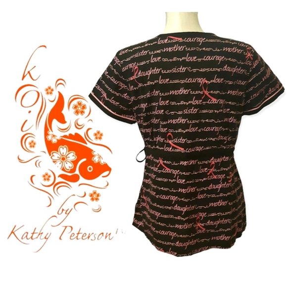 Koi by Kathy Peterson size medium Breast cancer awareness wrap look scrub top - Picture 8 of 13
